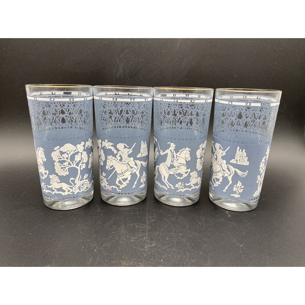 Vintage Cocktail Glasses Jeannette Jasperware Arabian‎ Nights Wedgewood Blue (4)